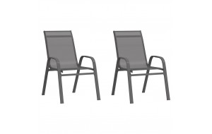 Καρέκλες Κήπου Στοιβαζόμενες 2 τεμ. Γκρι από Ύφασμα Textilene