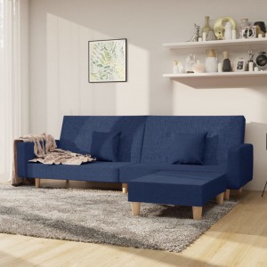 Καναπές Κρεβάτι Διθέσιος με Υποπόδιο Μπλε Υφασμάτινος