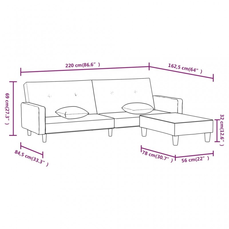 Καναπές Κρεβάτι Διθέσιος Μοβ Υφασμάτινος με Υποπόδιο