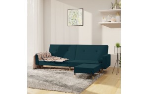 Καναπές Κρεβάτι Διθέσιος με Υποπόδιο Μπλε Βελούδινος