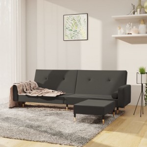 Καναπές Κρεβάτι Διθέσιος με Υποπόδιο Σκούρο Γκρι Βελούδινος