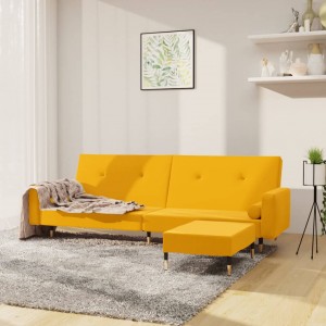 Καναπές Κρεβάτι Διθέσιος με Υποπόδιο Κίτρινος Βελούδινος