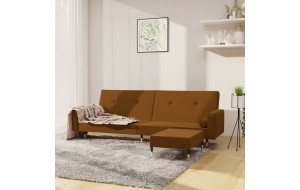 Καναπές Κρεβάτι Διθέσιος με Υποπόδιο Καφέ Βελούδινος