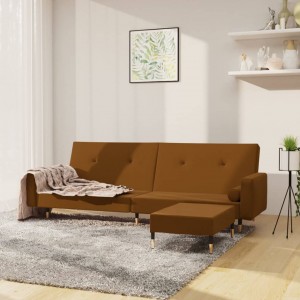 Καναπές Κρεβάτι Διθέσιος με Υποπόδιο Καφέ Βελούδινος