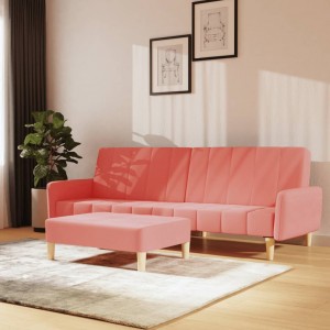 Καναπές Κρεβάτι Διθέσιος με Υποπόδιο Ροζ Βελούδινος