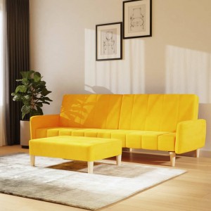 Καναπές Κρεβάτι Διθέσιος με Υποπόδιο Κίτρινος Βελούδινος
