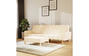 Καναπές Κρεβάτι Διθέσιος με Υποπόδιο Κρεμ Βελούδινος