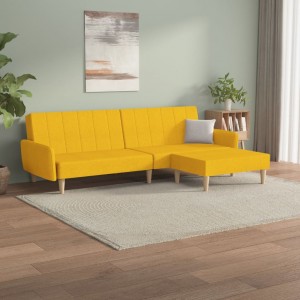 Καναπές Κρεβάτι Διθέσιος με Υποπόδιο Κίτρινο Υφασμάτινος