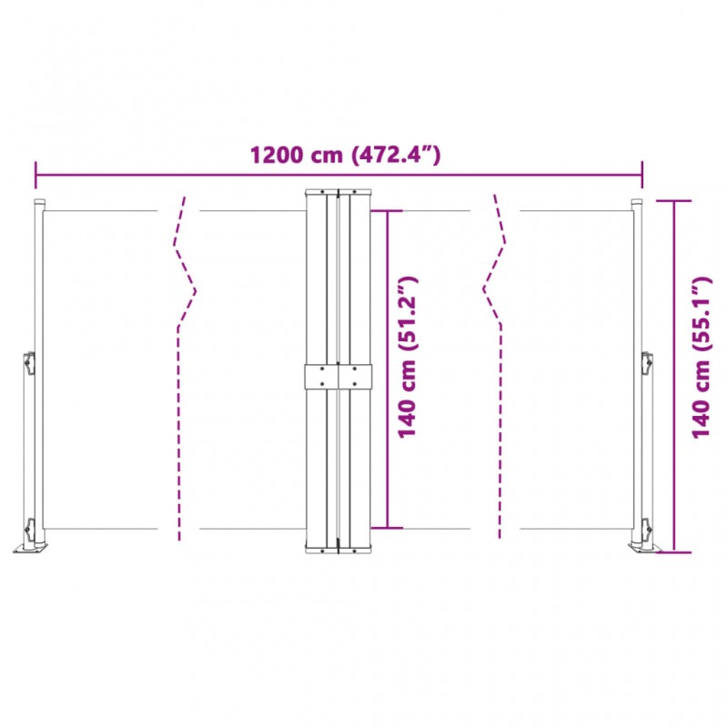 Διαχωριστικό Βεράντας Συρόμενο Μαύρο 140 x 1200 εκ.