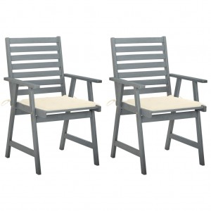 Καρέκλες Εξ. Χώρου 2 τεμ. Μασίφ Ξύλο Ακακίας με λευκά Μαξιλάρια
