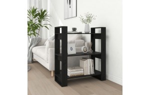 Ραφιέρα/Διαχωριστικό Χώρου Μαύρο 80x35x91 εκ. Μασίφ Πεύκο