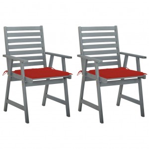 Καρέκλες Εξ. Χώρου 2 τεμ. Μασίφ Ξύλο Ακακίας με κόκκινα Μαξιλάρια