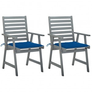Καρέκλες Εξ. Χώρου 2 τεμ. Μασίφ Ξύλο Ακακίας με μπλε Μαξιλάρια