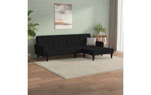Καναπές Κρεβάτι Διθέσιος Μαύρος Βελούδινος με Υποπόδιο