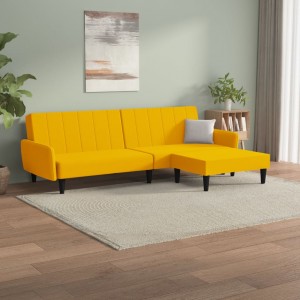 Καναπές Κρεβάτι Διθέσιος Κίτρινος Βελούδινος με Υποπόδιο