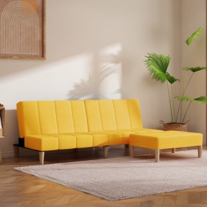 Καναπές Κρεβάτι Διθέσιος Κίτρινος Υφασμάτινος με Υποπόδιο