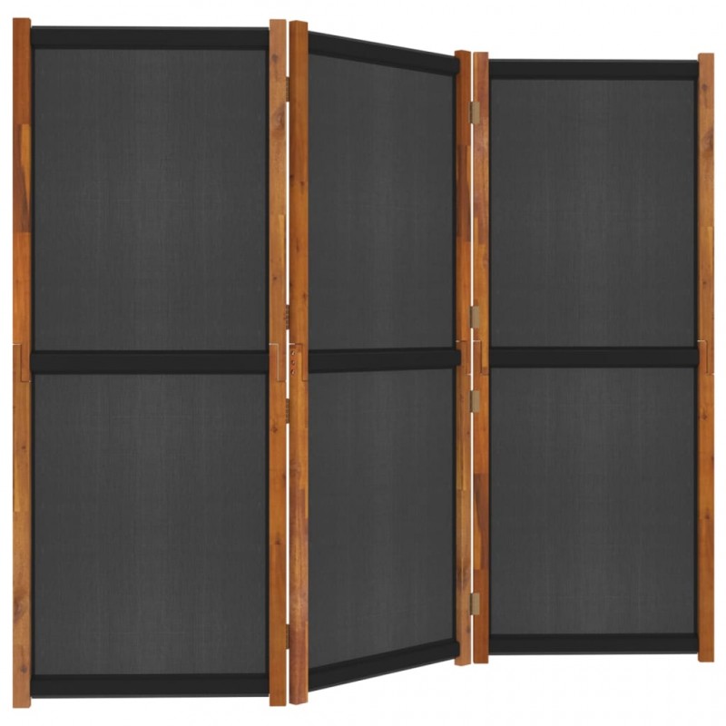 Διαχωριστικό δωματίου με 3 πάνελ μαύρο από ξύλο ακακίας και τεξτιλίνη 210x180 εκ