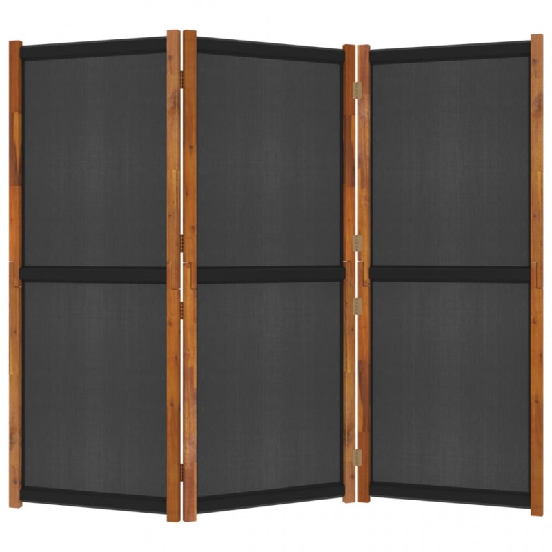 Διαχωριστικό δωματίου με 3 πάνελ μαύρο από ξύλο ακακίας και τεξτιλίνη 210x180 εκ