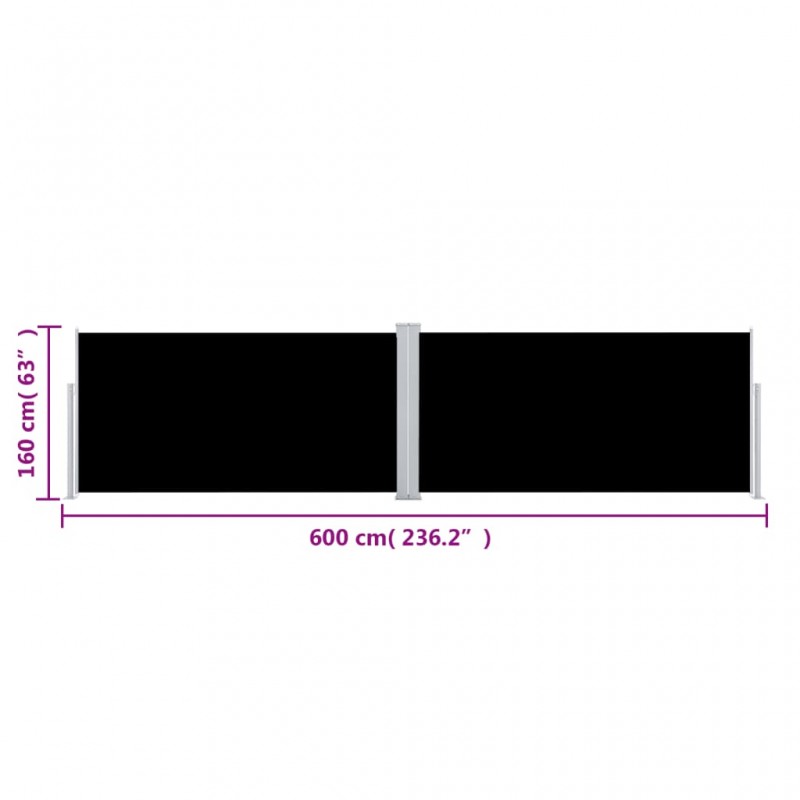 Διαχωριστικό Βεράντας Συρόμενο Μαύρο 160 x 600 εκ.