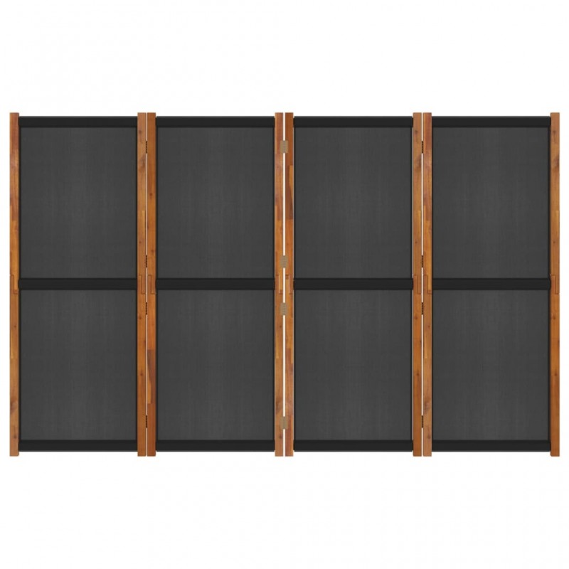 Διαχωριστικό δωματίου με 4 πάνελ μαύρο από ξύλο ακακίας και τεξτιλίνη 280x180 εκ