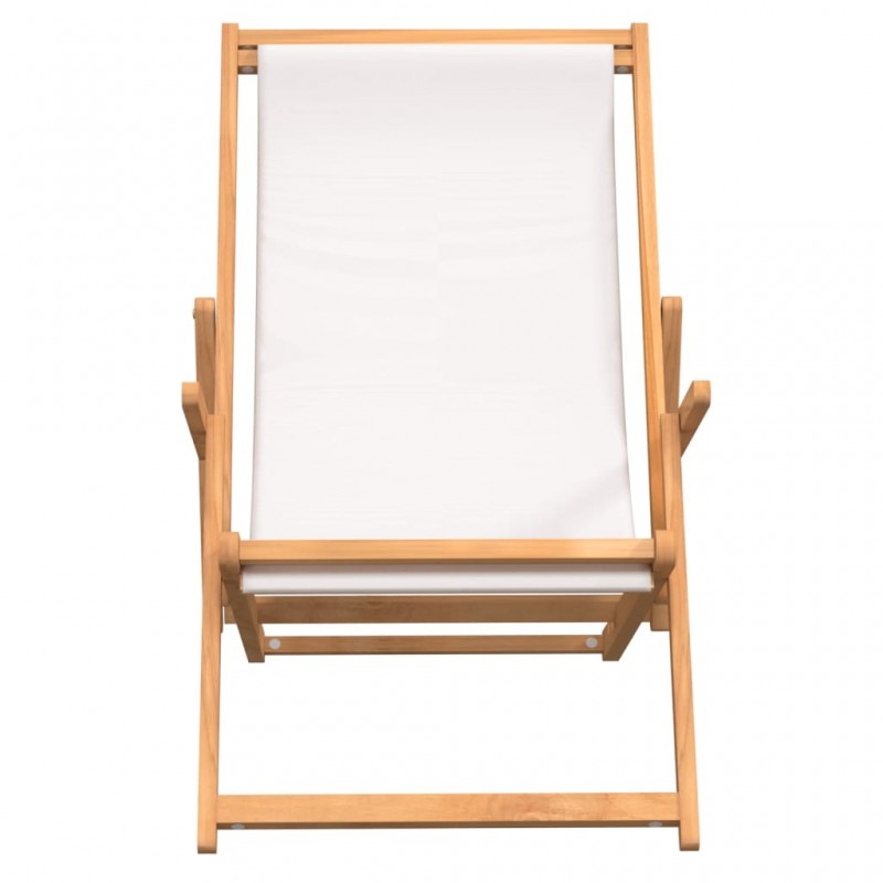 Καρέκλα παραλίας πτυσσόμενη από μασίφ ξύλο teak και κρεμ ύφασμα