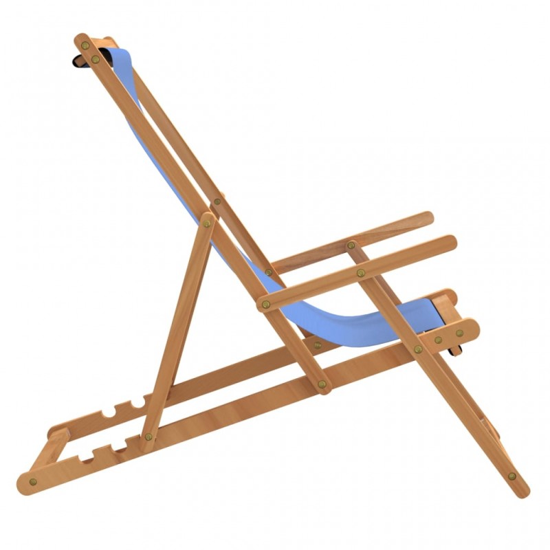 Καρέκλα παραλίας πτυσσόμενη από μασίφ ξύλο teak και γαλάζιο πανί