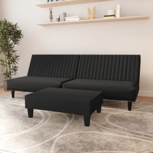 Καναπές Κρεβάτι Διθέσιος με Υποπόδιο Μαύρος Βελούδινος