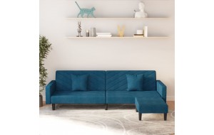 Καναπές Κρεβάτι Διθέσιος με 2 Μαξιλάρια & Υποπόδιο Μπλε Βελούδο