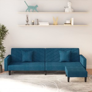 Καναπές Κρεβάτι Διθέσιος με 2 Μαξιλάρια & Υποπόδιο Μπλε Βελούδο