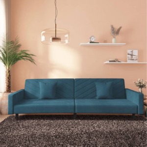Καναπές Κρεβάτι Διθέσιος Μπλε Βελούδινος με 2 Μαξιλάρια