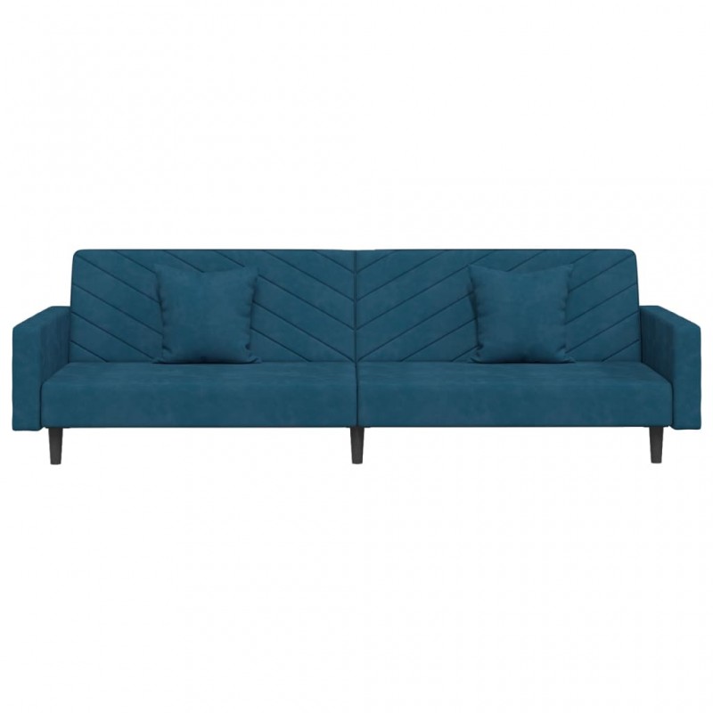 Καναπές Κρεβάτι Διθέσιος Μπλε Βελούδινος με 2 Μαξιλάρια
