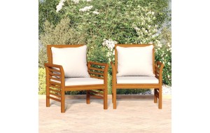 Καρέκλες Κήπου με Κρεμ Μαξιλάρια 2 τεμ. από Μασίφ Ξύλο Ακακίας