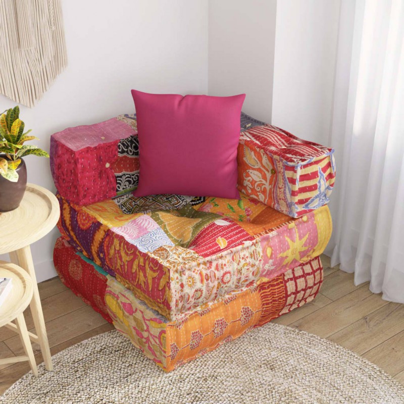 Κάθισμα πουφ αρθρωτό με patchwork υφασμάτινο με μαξιλάρι 70x70x56 εκ