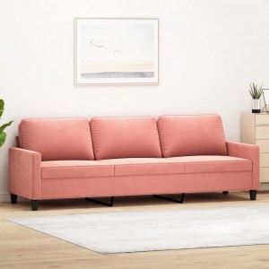 Καναπές Τριθέσιος Ροζ 210 εκ. Βελούδινος