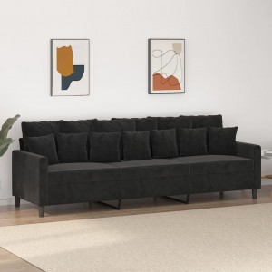 Καναπές Τριθέσιος Μαύρος 210 εκ. Βελούδινος