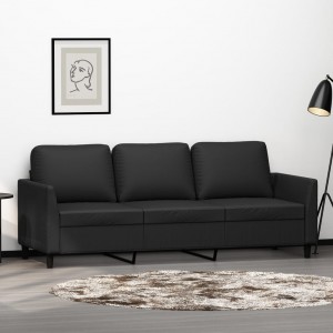 Καναπές Τριθέσιος Μαύρος 180 εκ. από Συνθετικό Δέρμα