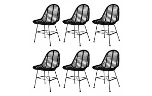 Καρέκλες τραπεζαρίας σετ έξι τεμαχίων μαύρες από γνήσιο ρατάν