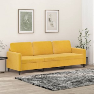 Καναπές Τριθέσιος Κίτρινος 210 εκ. Βελούδινος
