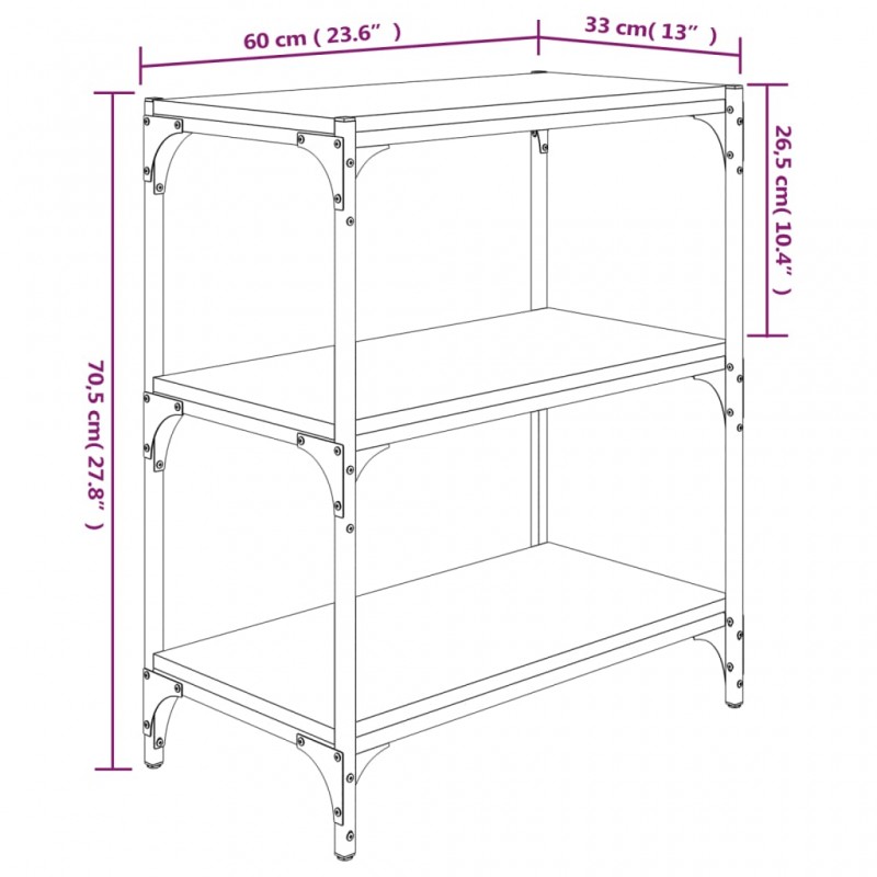 Βιβλιοθήκη Καπνιστή Δρυς 60 x 33 x 70,5 εκ. Επεξ. Ξύλο & Ατσάλι