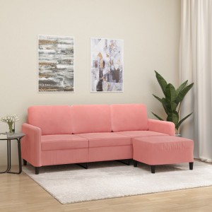 Καναπές Τριθέσιος Ροζ 180 εκ. από Βελούδινος με Υποπόδιο
