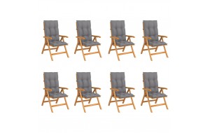 Καρέκλες Κήπου Ανακλινόμενες 8 τεμ. Μασίφ Ξύλο Teak & Μαξιλάρια