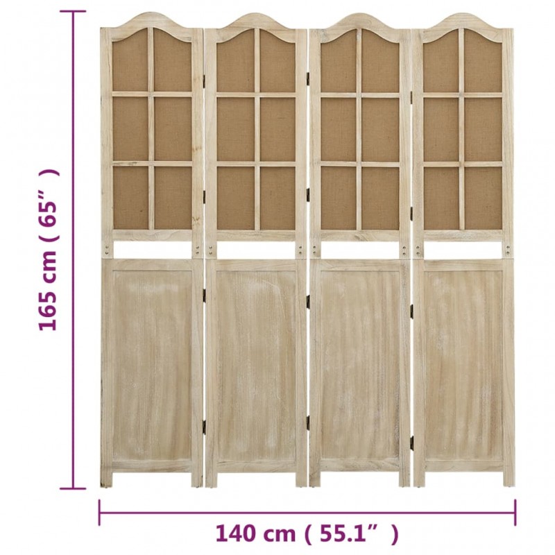Διαχωριστικό δωματίου με 4 πάνελ καφέ από ξύλο και ύφασμα 140x165 εκ