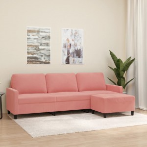 Καναπές Τριθέσιος Ροζ 210 εκ. από Βελούδινος με Υποπόδιο