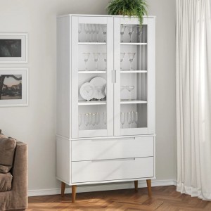 Βιτρίνα «MOLDE» Λευκή 90 x 35 x 175 εκ. από Μασίφ Ξύλο Πεύκου