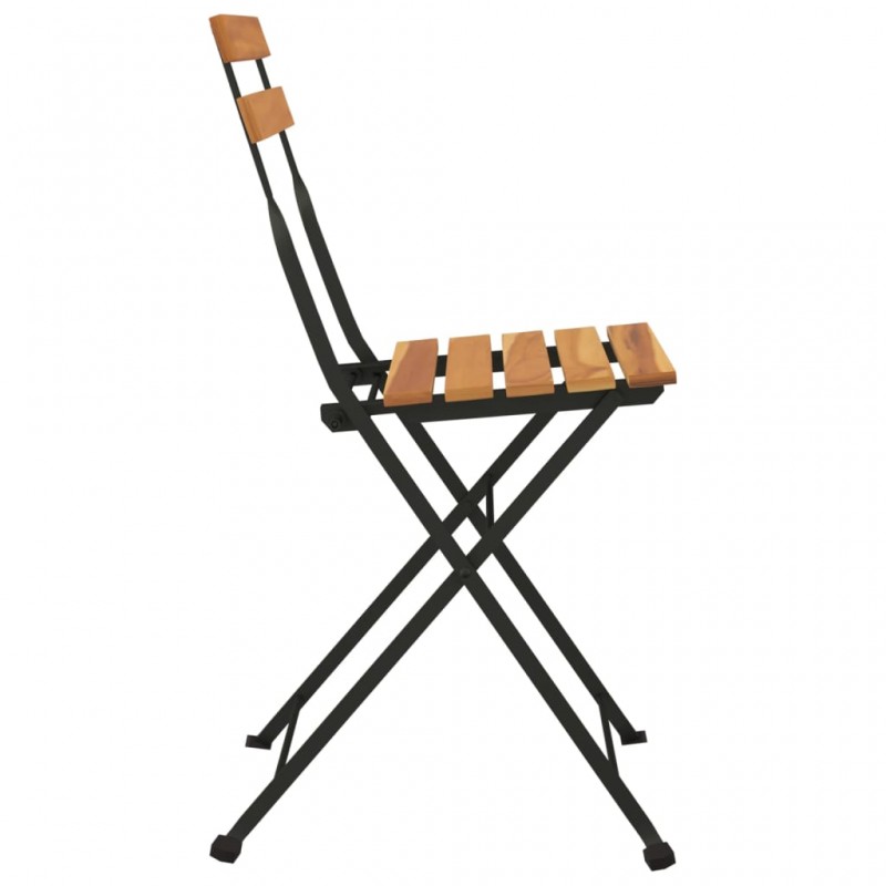 Καρέκλες bistro πτυσσόμενες σετ 4 τεμαχίων από μασίφ ξύλο teak και ατσάλι
