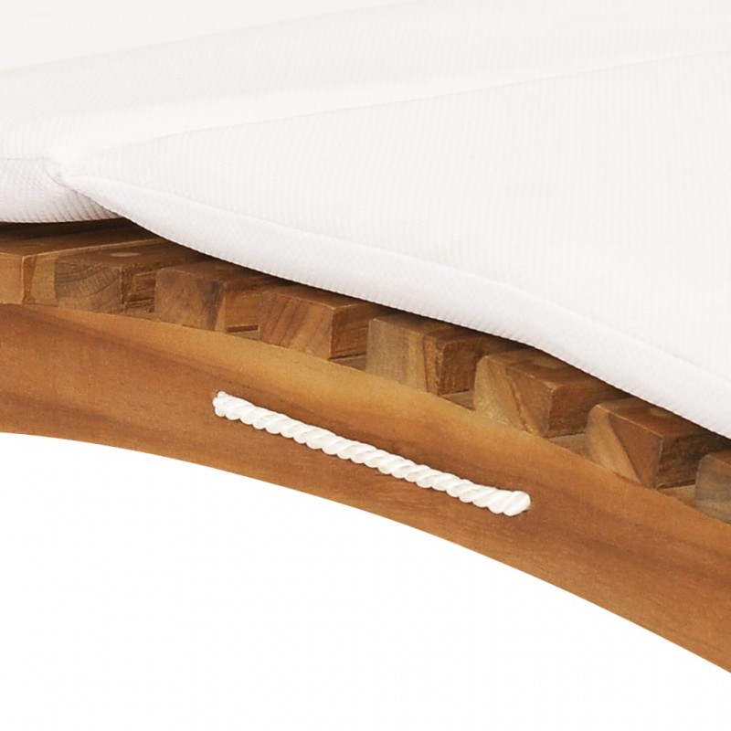 Ξαπλώστρα πτυσσόμενη από μασίφ ξύλο teak με λευκό κρεμ μαξιλάρι