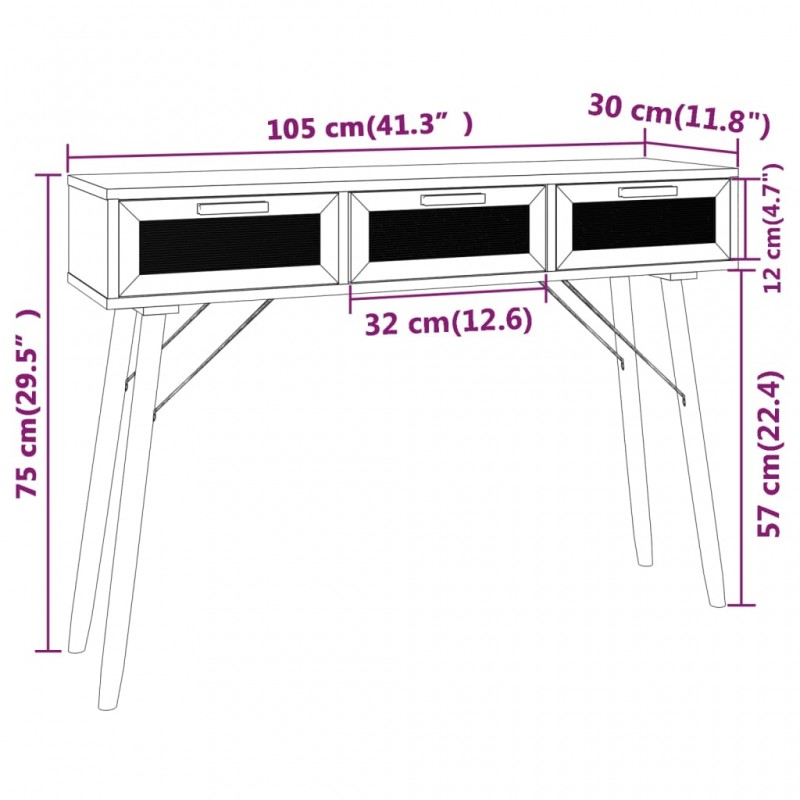 Τραπέζι Κονσόλα Λευκό 105x30x75 εκ. Μασίφ Πεύκο & Φυσικό Ρατάν