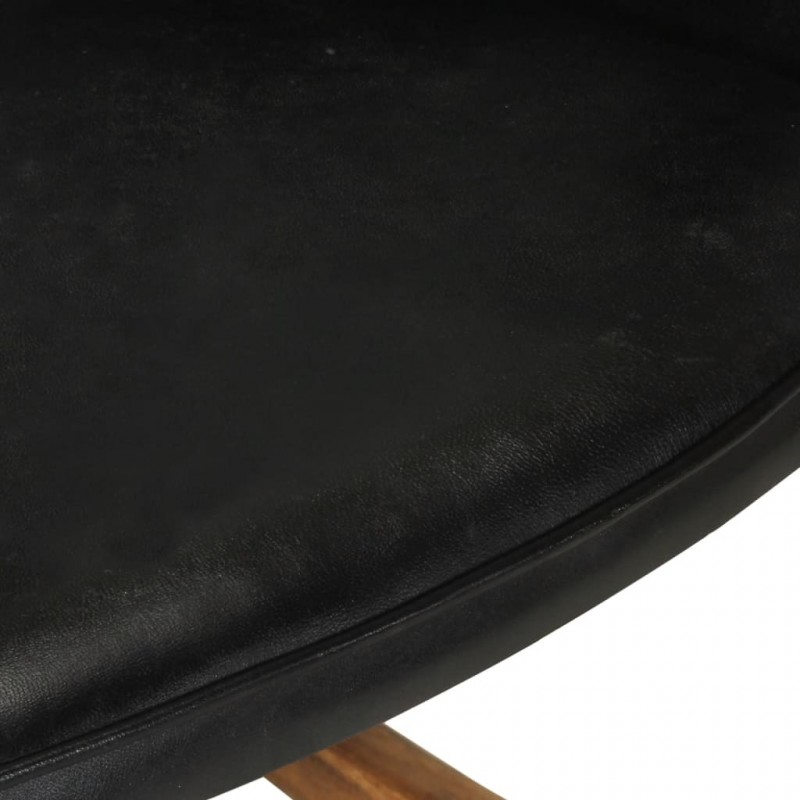 Πολυθρόνα κουνιστή μαύρη από γνήσιο δέρμα με υποπόδιο