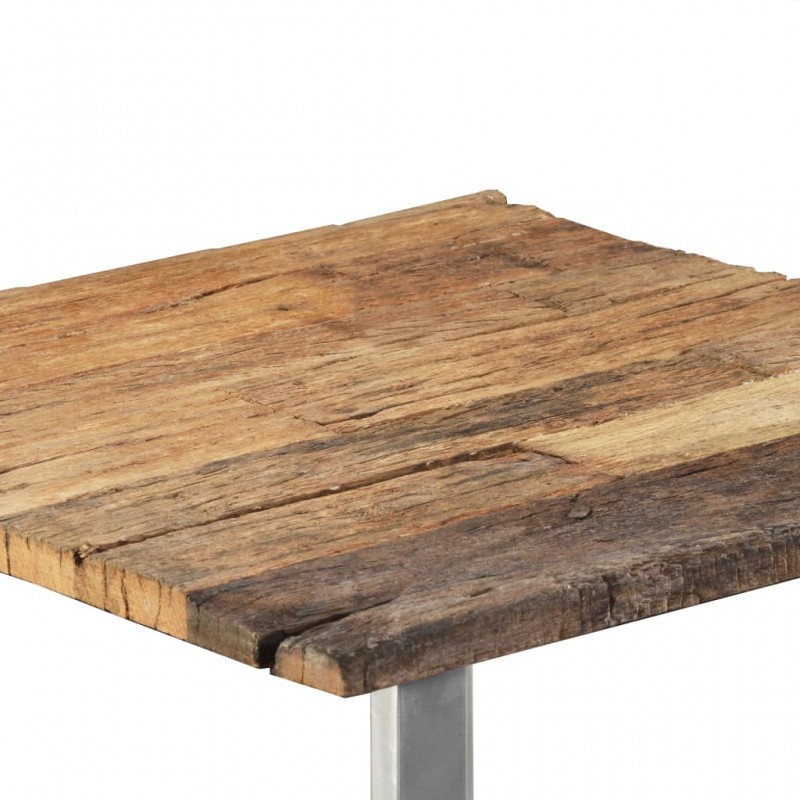 Τραπεζάκι σαλονιού από μασίφ ανακυκλωμένο ξύλο και βάση από ασημί σφυρήλατο σίδερο 55x55x40 εκ