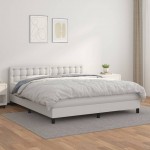 Κρεβάτι Boxspring με Στρώμα Λευκό 160x200εκ.από Συνθετικό Δέρμα